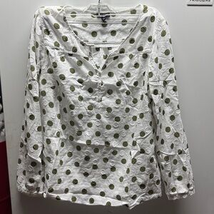Talbots White Blouse with Green Dots
